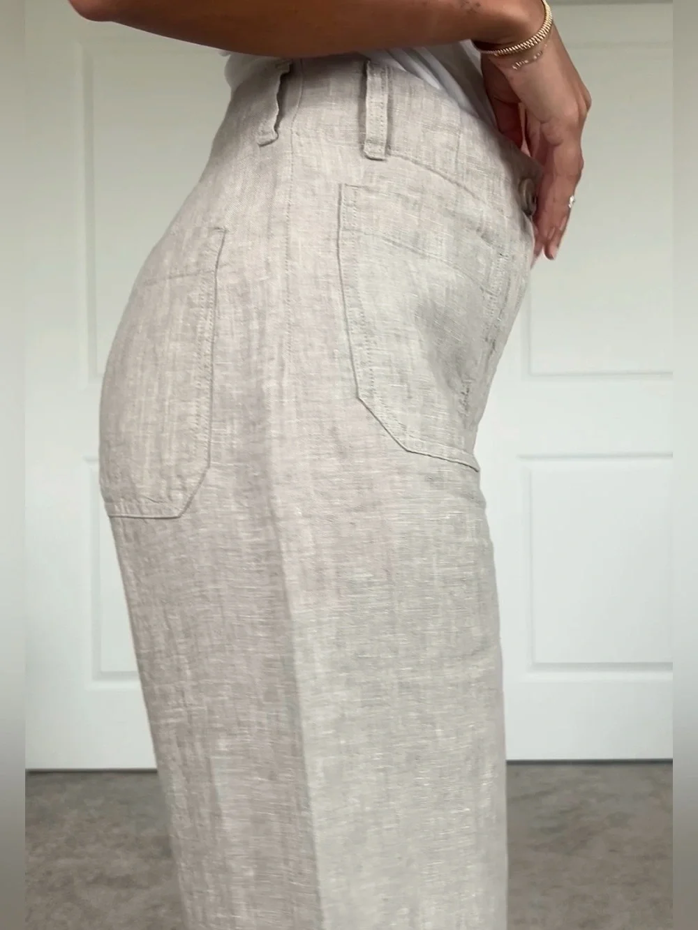 NWT Quince 100% European Linen Patch Pocket Wide Leg Pants, Size 4